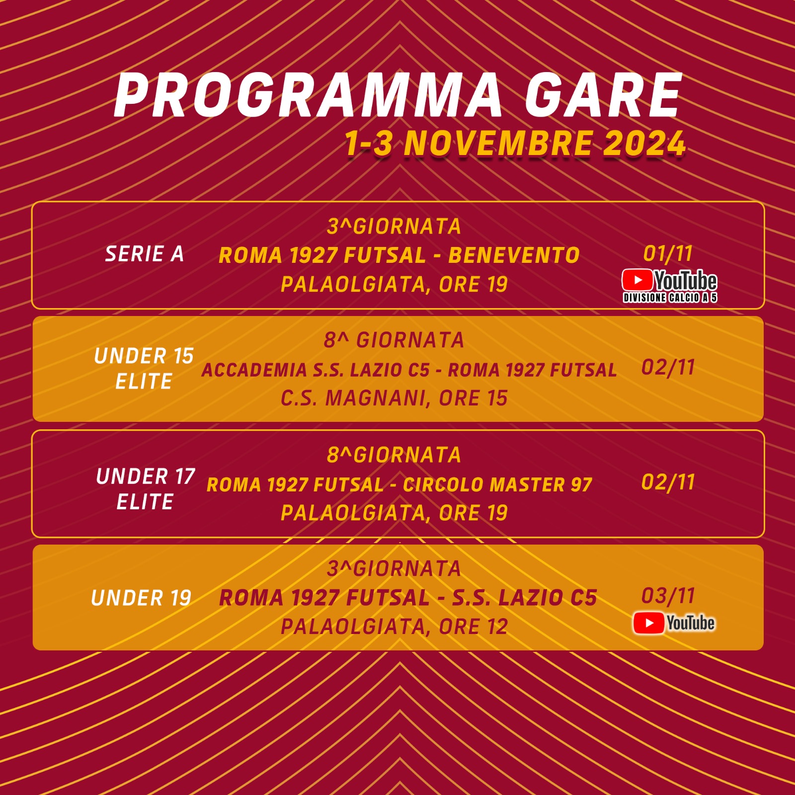 Programma gare 1/3 novembre 2024